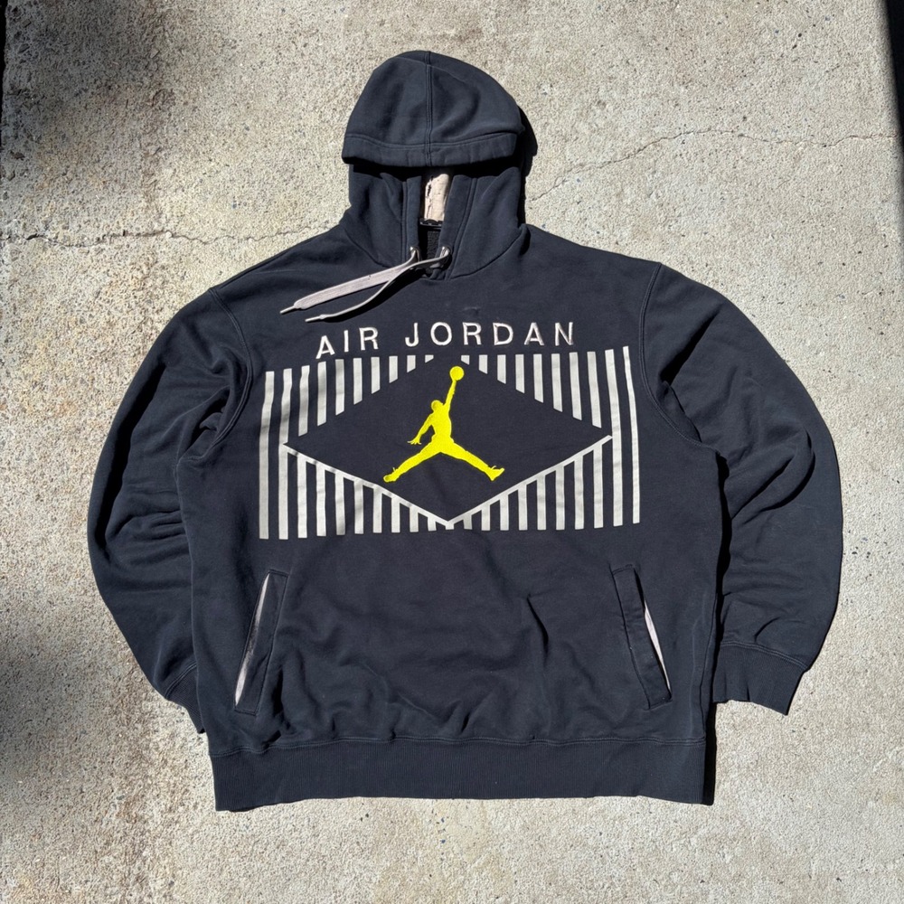 Air Jordan Mens XL Black Graphic Jumpman Pullover Hoodie Sweatshirt Striped
